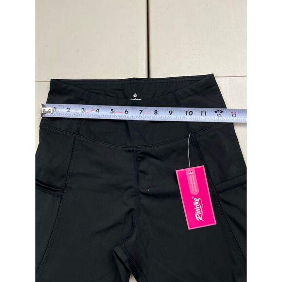 Women's Small Black Yoga High Waisted Activewear Workout Leggings Capris Pockets - Picture 3 of 7